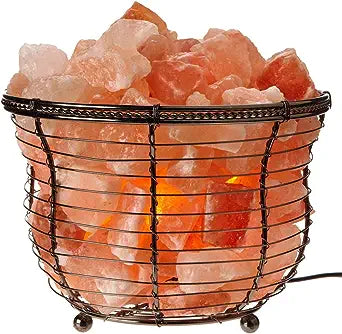 Natural Himalayan Salt , Tall Round Metal Basket lamp with Dimmer Switch
